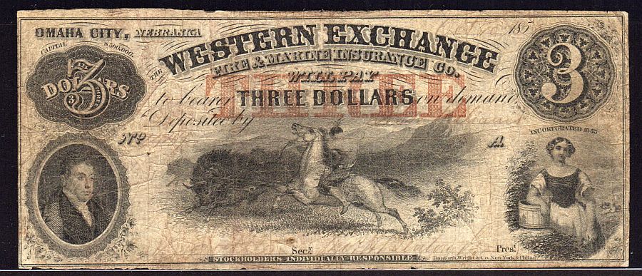 Omaha City, Nebraska 1857 $32, Western Exchange Insurance Co., F